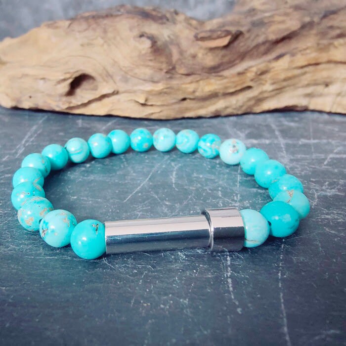 Gedenkschmuck, Armband aus Türkise mit Miniurne zum selber füllen DIY