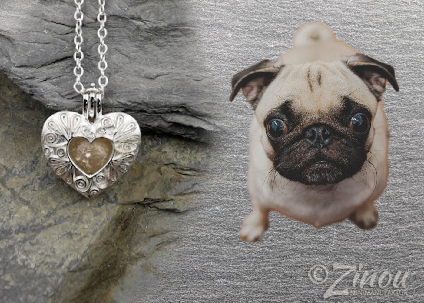 Angel Caller Heart, pendant sterling silver with fur-filled pearl from your own pet