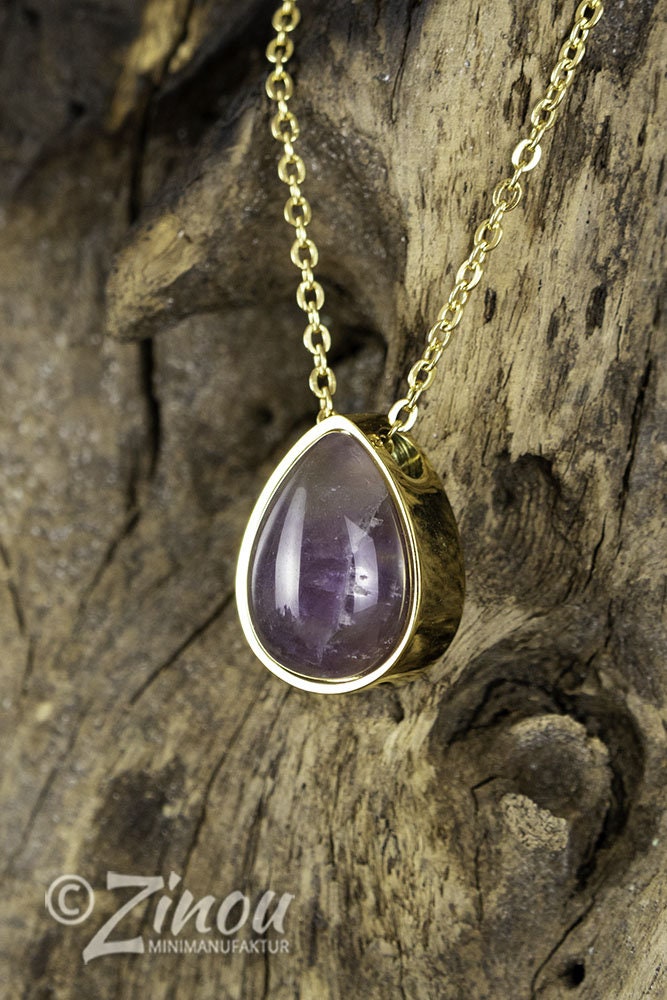 Pendentif urne en pierre semi-précieuse en forme de larme, bijou urne, chaîne