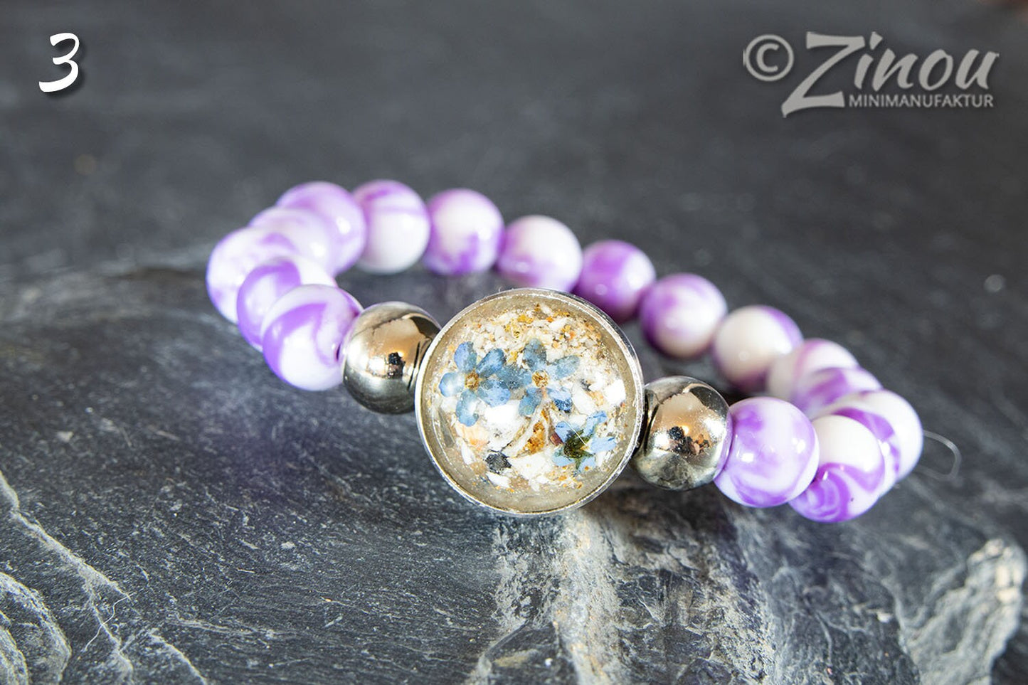 Perlenarmband mit Drucknopf Tierhaarschmuck, Hund, Katze, Haustier, Erinnerung, Andenken, Memorial, Chunk, Noosa, Druckknopf