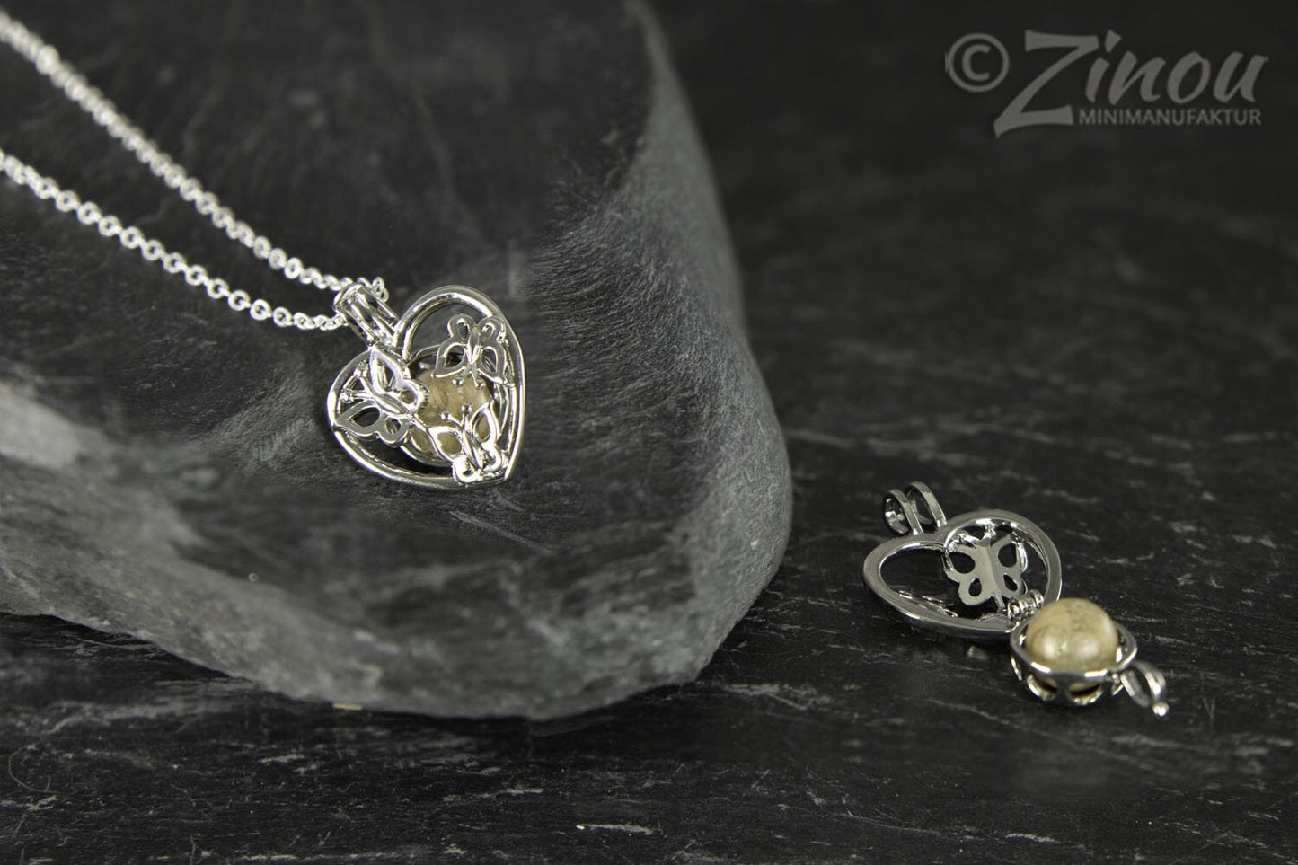 Angel caller butterfly heart, animal hair jewelry pearl filled with fur, hair or ashes.