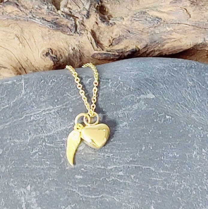 Miniurne Edelstahl Herz + Flügel mit Kette