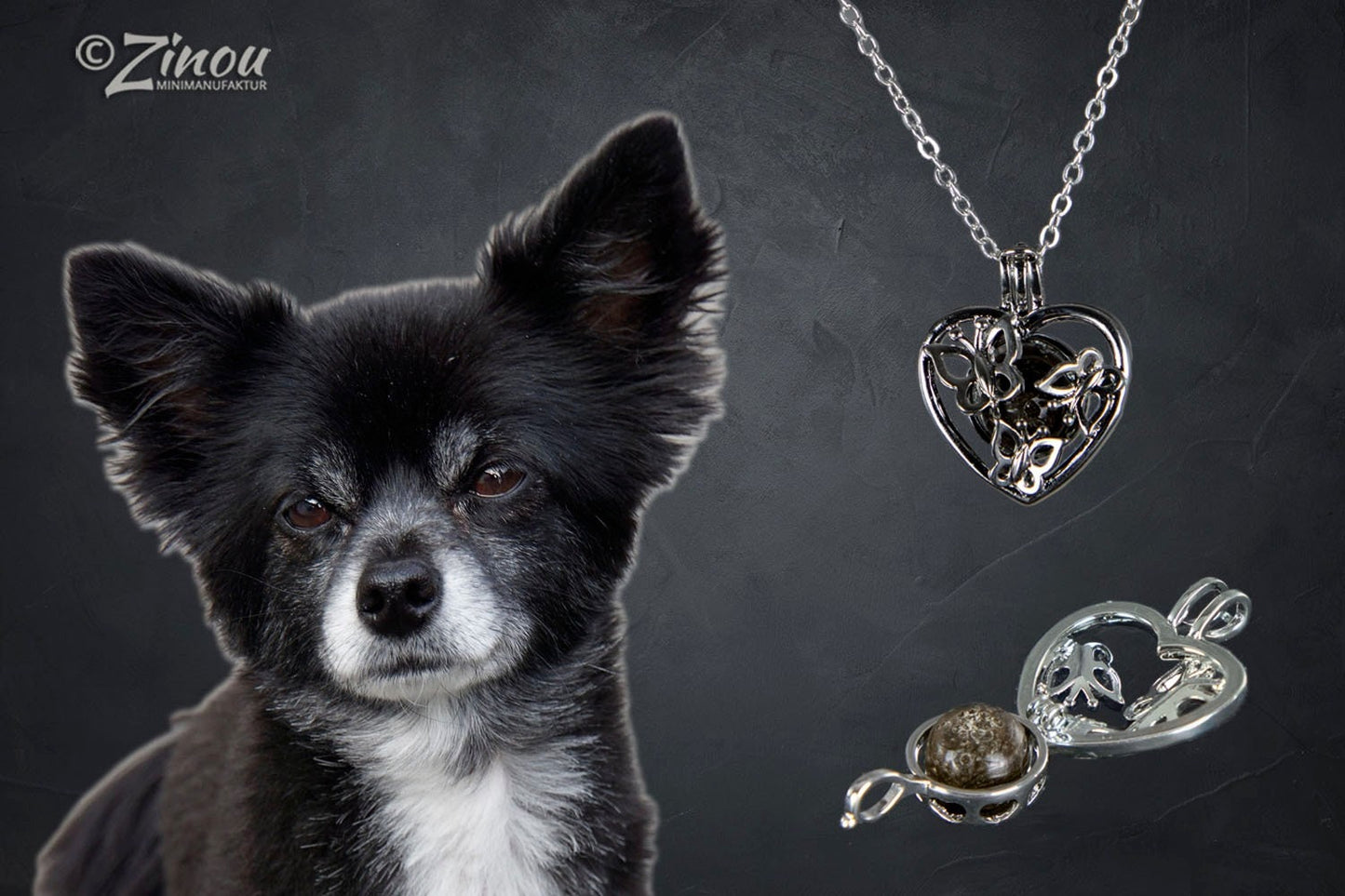 Angel caller butterfly heart, animal hair jewelry pearl filled with fur, hair or ashes.