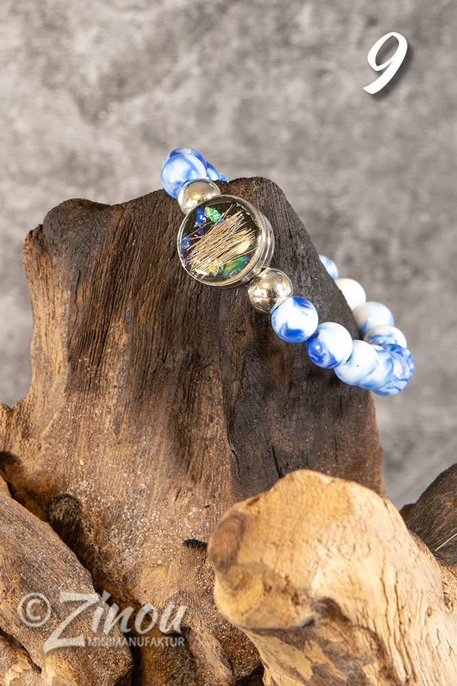 Perlenarmband mit Drucknopf Tierhaarschmuck, Hund, Katze, Haustier, Erinnerung, Andenken, Memorial, Chunk, Noosa, Druckknopf