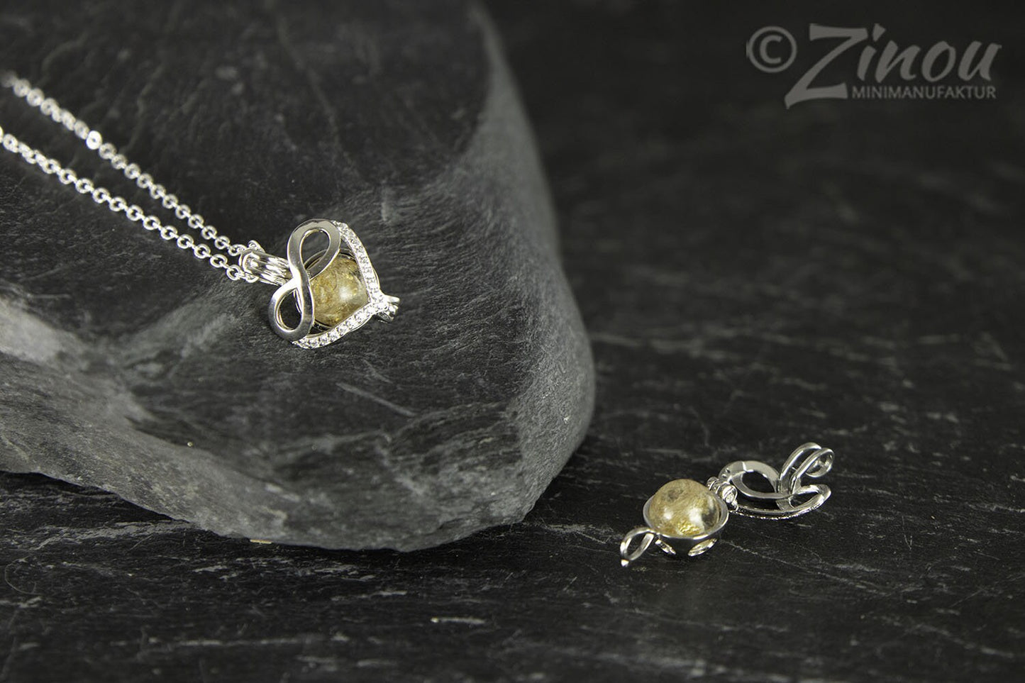 Engelsrufer Infinity animal hair jewelry pearl filled with fur, hair or ashes.