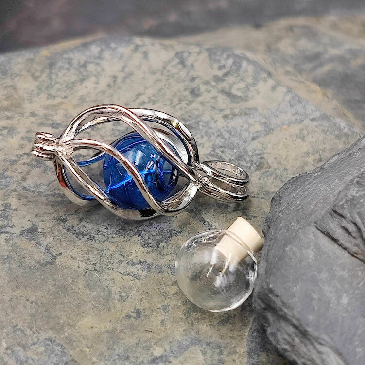 Angel caller sterling silver with glass bead for self-filling, urn jewelry