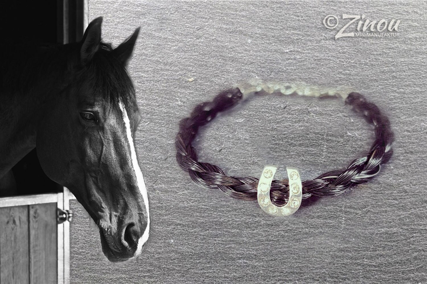 Pferdehaararmband mit Hufeisenperle