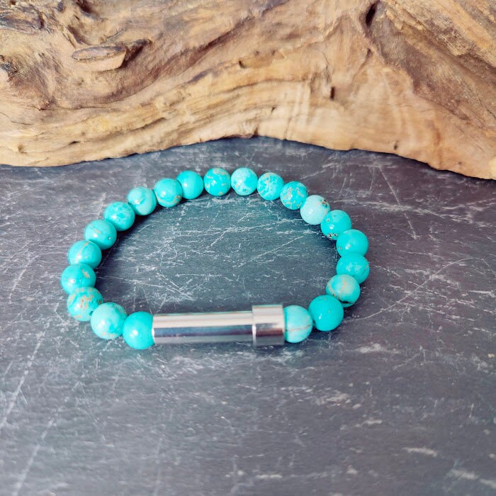 Gedenkschmuck, Armband aus Türkise mit Miniurne zum selber füllen DIY
