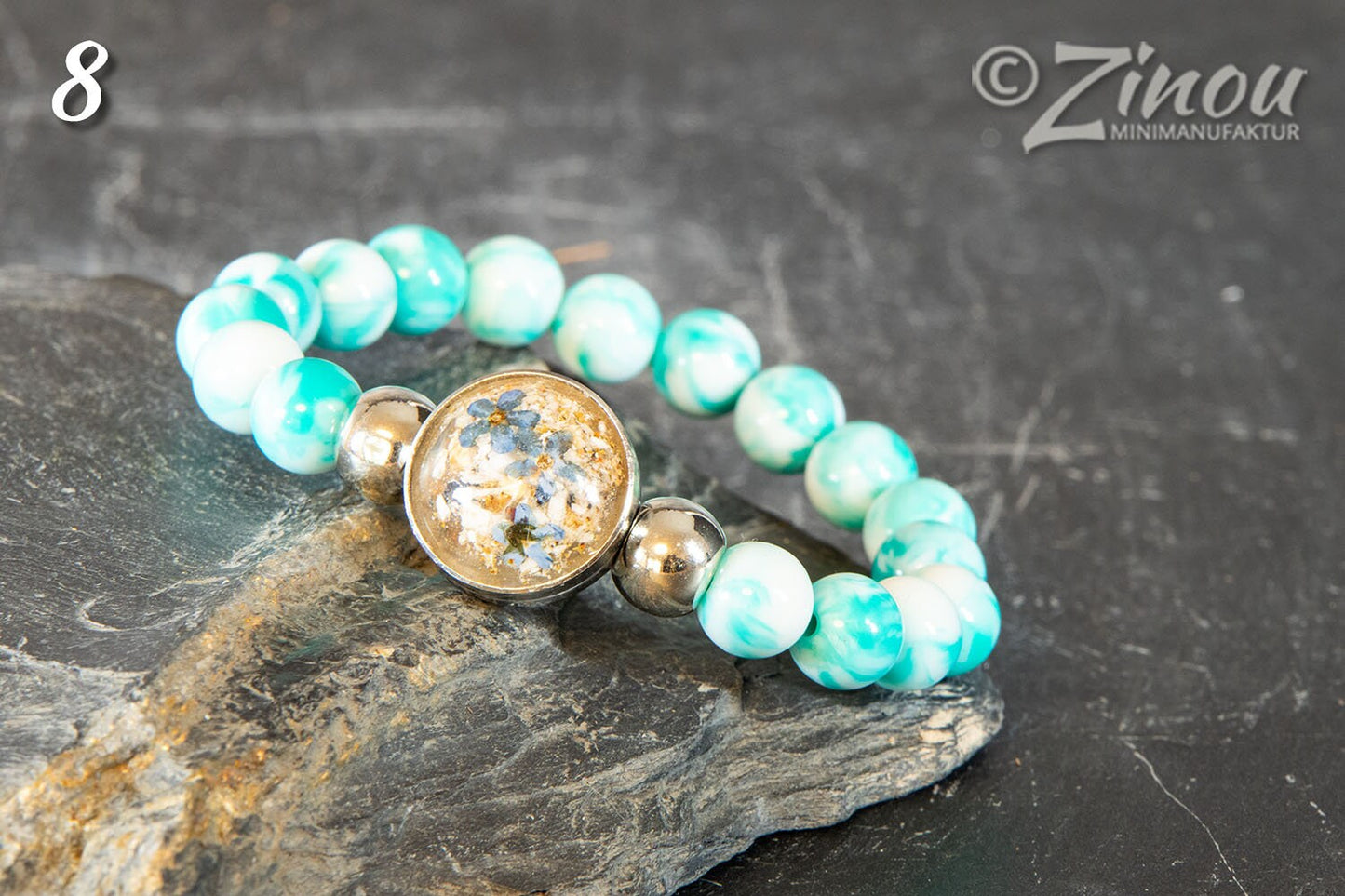 Perlenarmband mit Drucknopf Tierhaarschmuck, Hund, Katze, Haustier, Erinnerung, Andenken, Memorial, Chunk, Noosa, Druckknopf