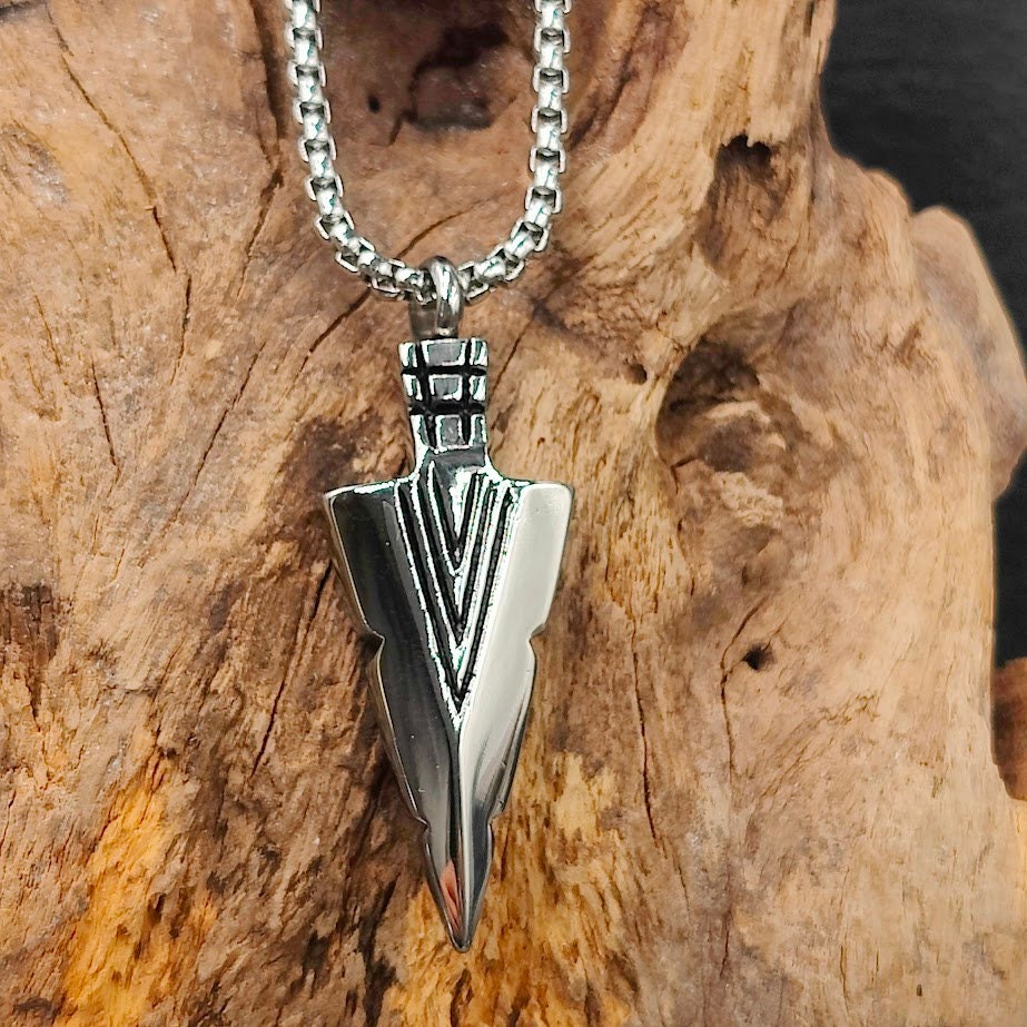 Mini Urne Edelstahl Pfeilspitze Silber mit Kette