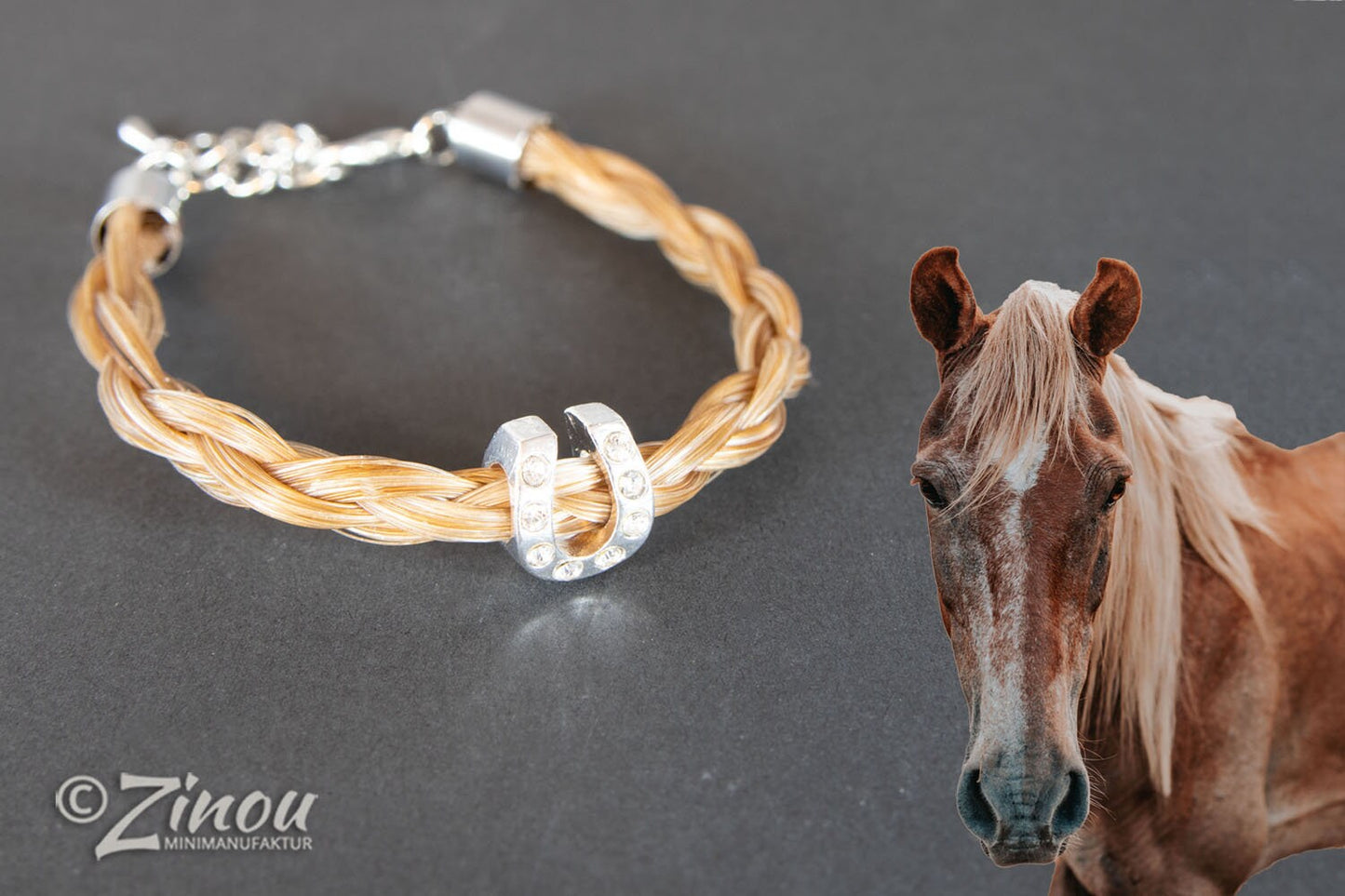 Pferdehaararmband mit Hufeisenperle