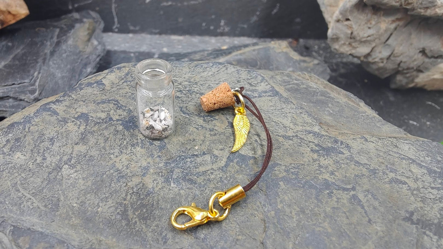 Vial, gold bottle with charm to fill yourself for fur, ashes or hair, sand, curl, teeth, memory jewelry, memorial jewelry,