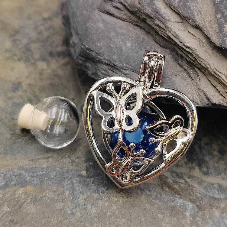 Angel Caller Sterling Silver Butterfly with Glass Bead for Self-Filling, Urn Jewelry