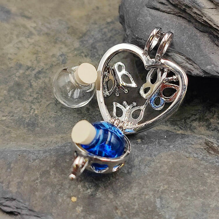 Angel Caller Sterling Silver Butterfly with Glass Bead for Self-Filling, Urn Jewelry