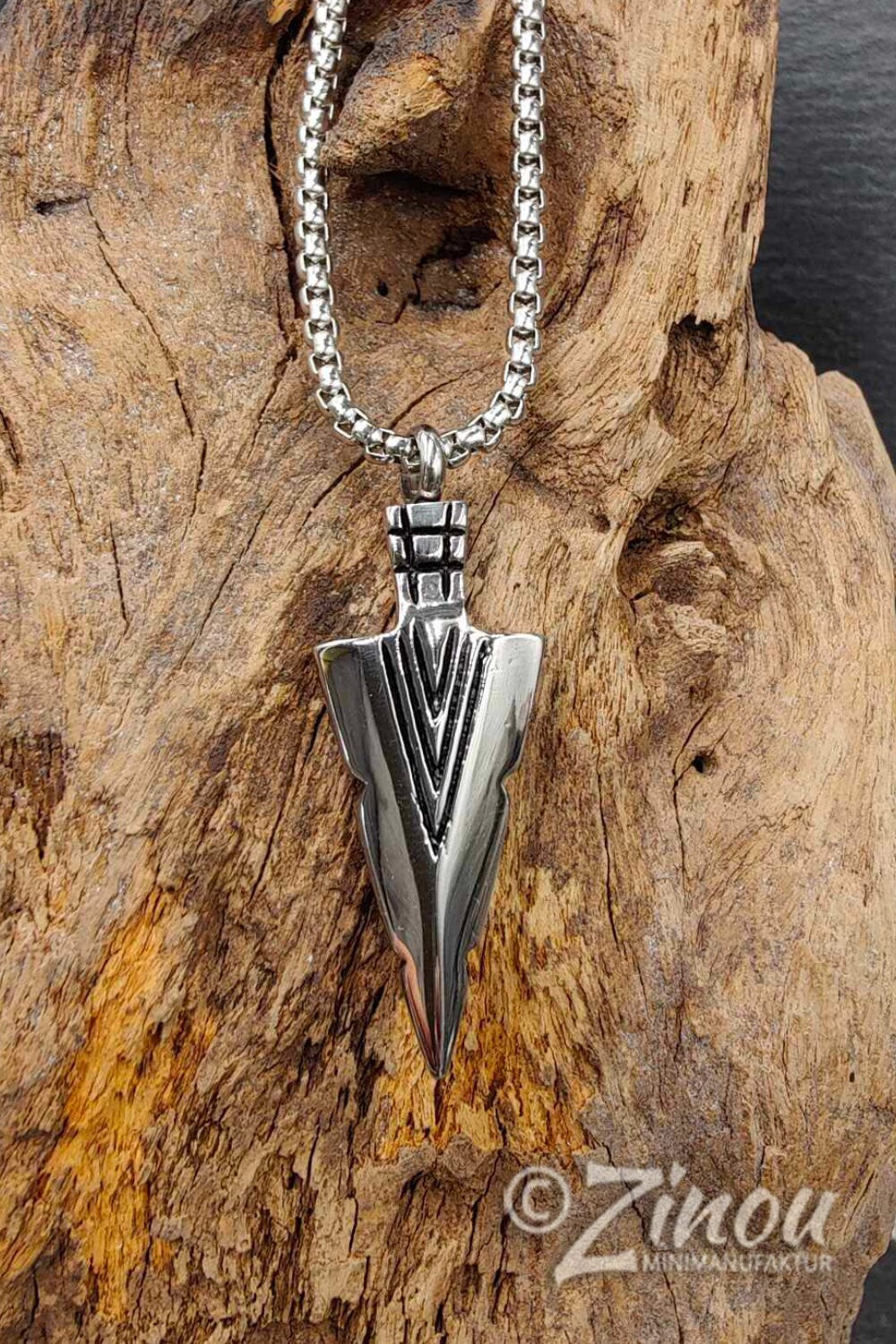 Mini Urne Edelstahl Pfeilspitze Silber mit Kette