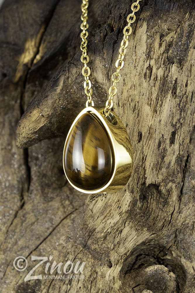 Pendentif urne en pierre semi-précieuse en forme de larme, bijou urne, chaîne