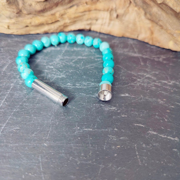 Gedenkschmuck, Armband aus Türkise mit Miniurne zum selber füllen DIY