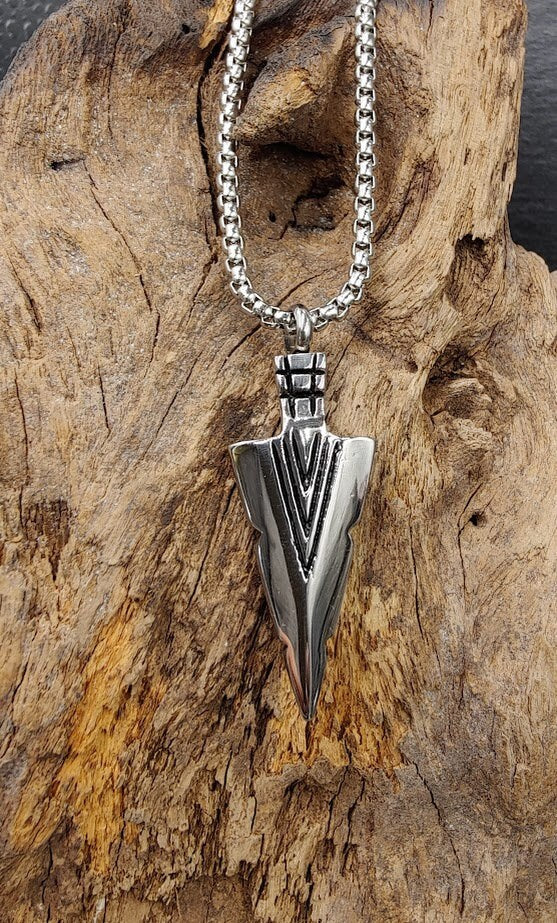 Mini Urne Edelstahl Pfeilspitze Silber mit Kette