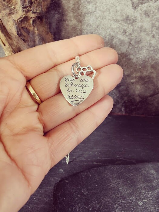 you are always in my heart stainless steel pendant with chain, forever, heart, pet