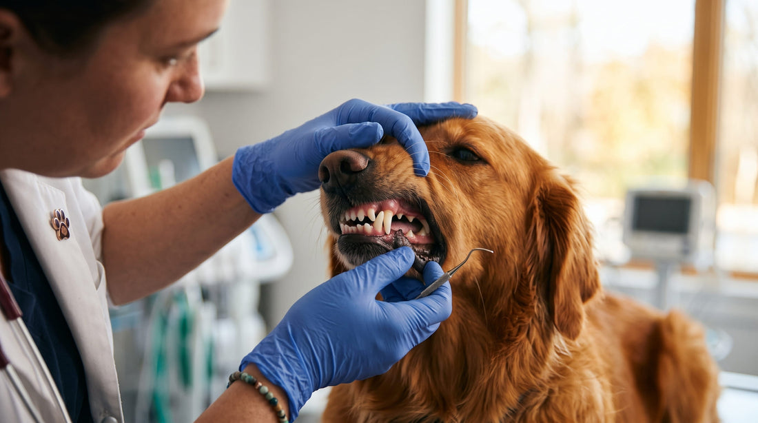 Hund bei der Zahnuntersuchung durch den Tierarzt