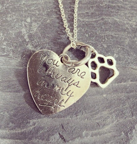 tu es toujours dans mon cœur pendentif en acier inoxydable avec chaîne, pour toujours, cœur, animal de compagnie