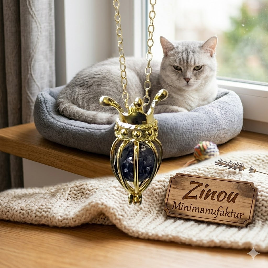 Anhänger Krone mit Perle gefüllt mit Asche von der eigenen Katze, Urnenschmuck, Andenken und Erinnerung an sein Haustier