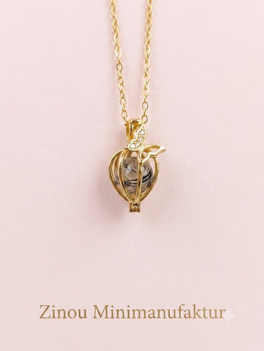 Goldener Käfig mit Schmetterling mit kleinen Zirkonia Mitte eine 8mm Perle gefüllt mit Fell oder Asche