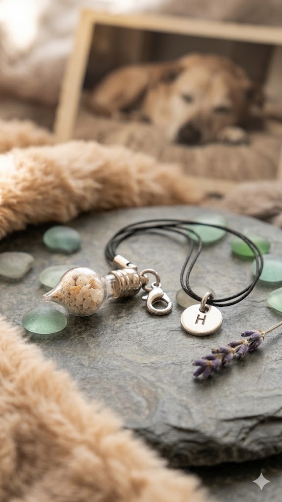 Fiole avec breloque en forme de lettre remplie de fourrure, de cendres ou de cheveux, de sable, de boucles, de dents, de bijoux de mémoire, de bijoux commémoratifs,