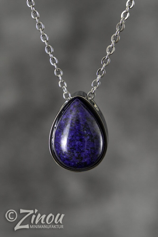 Pendentif urne en argent en forme de larme, pierre semi-précieuse, bijou urne