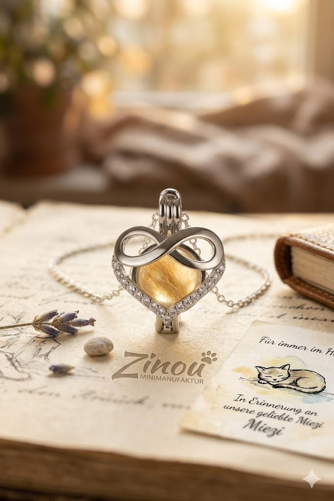 Engelsrufer Infinity animal hair jewelry pearl filled with fur, hair or ashes.