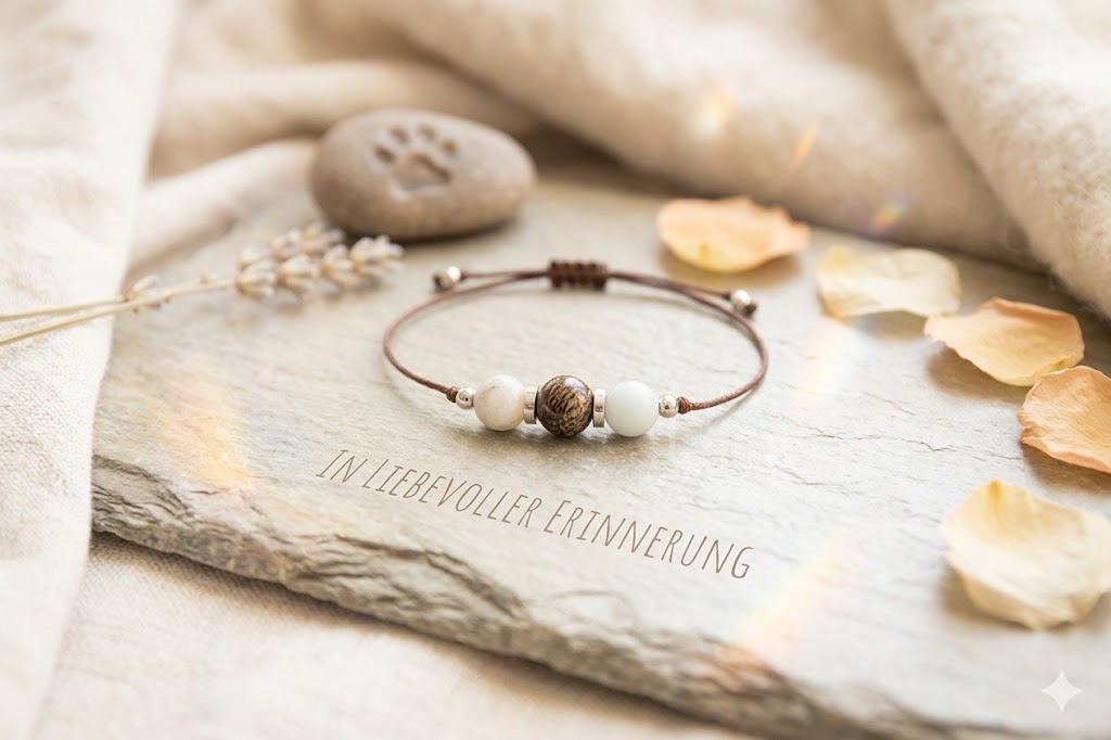 Armband Feder mit Halbedelsteinen Aquamarin und Perle gefüllt mit Fell oder Asche
