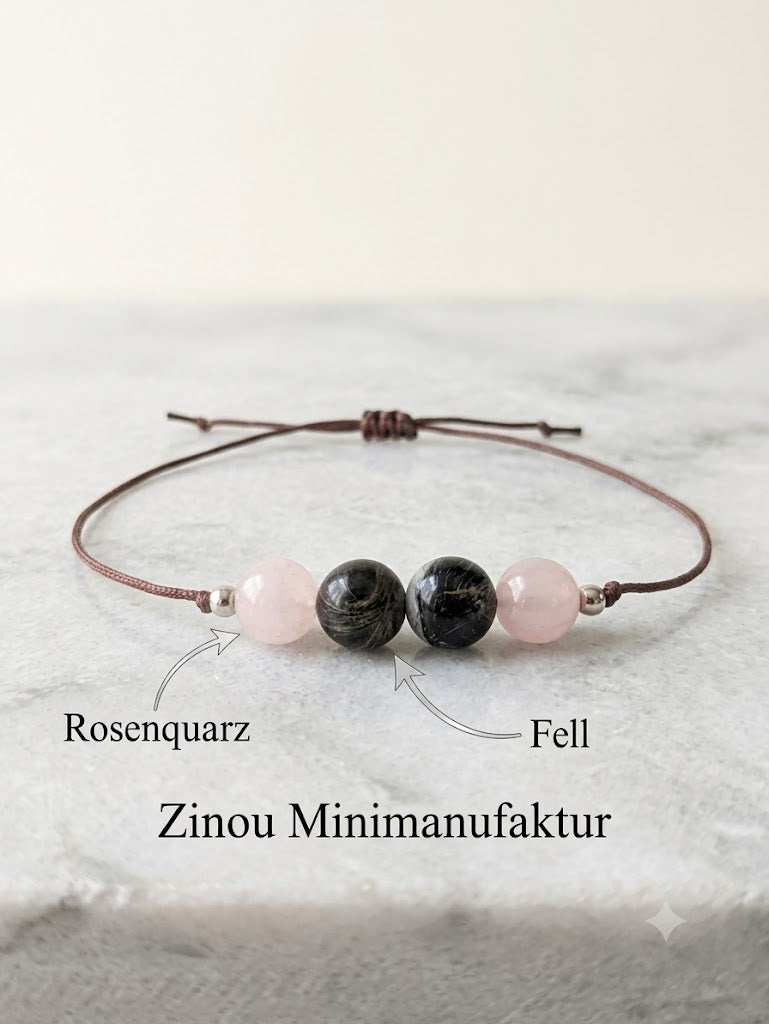 Armband Feder mit Halbedelsteinen Rosenquarz und Perle gefüllt mit Fell oder Asche
