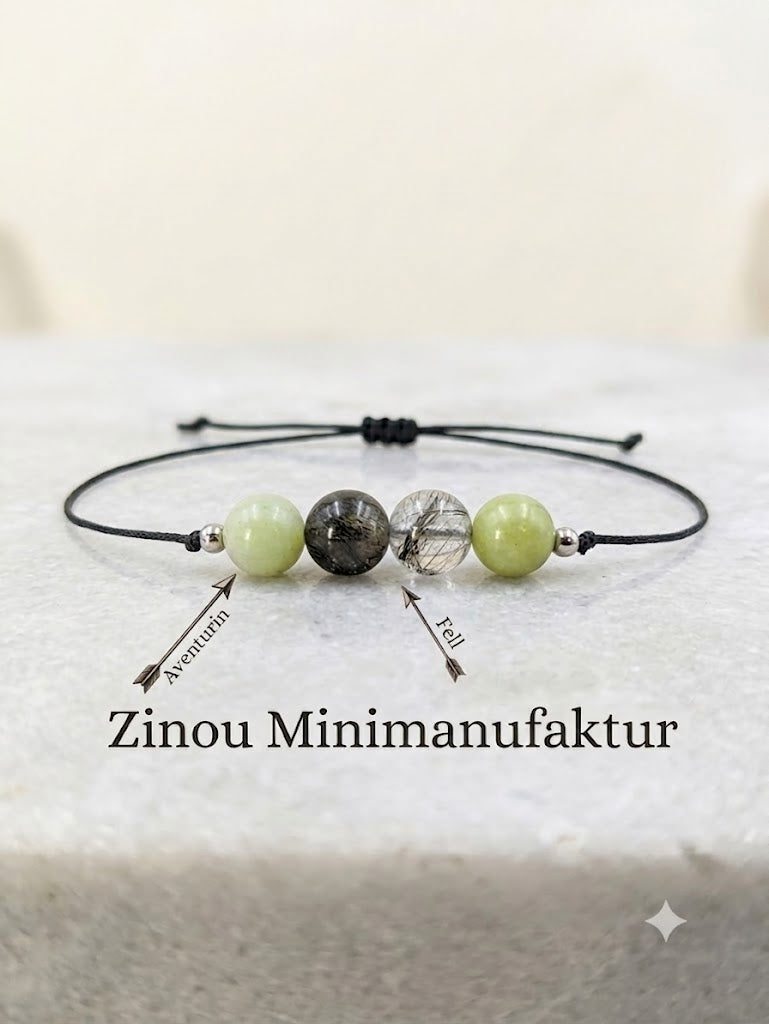 Armband Feder mit Halbedelsteinen Aventurine und Perle gefüllt mit Fell oder Asche
