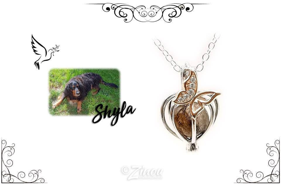 Sterling Silber Engelrufer Käfig mit Schmetterling mit Kugel gefüllt mit Fell oder Asche vom eigenen Hund