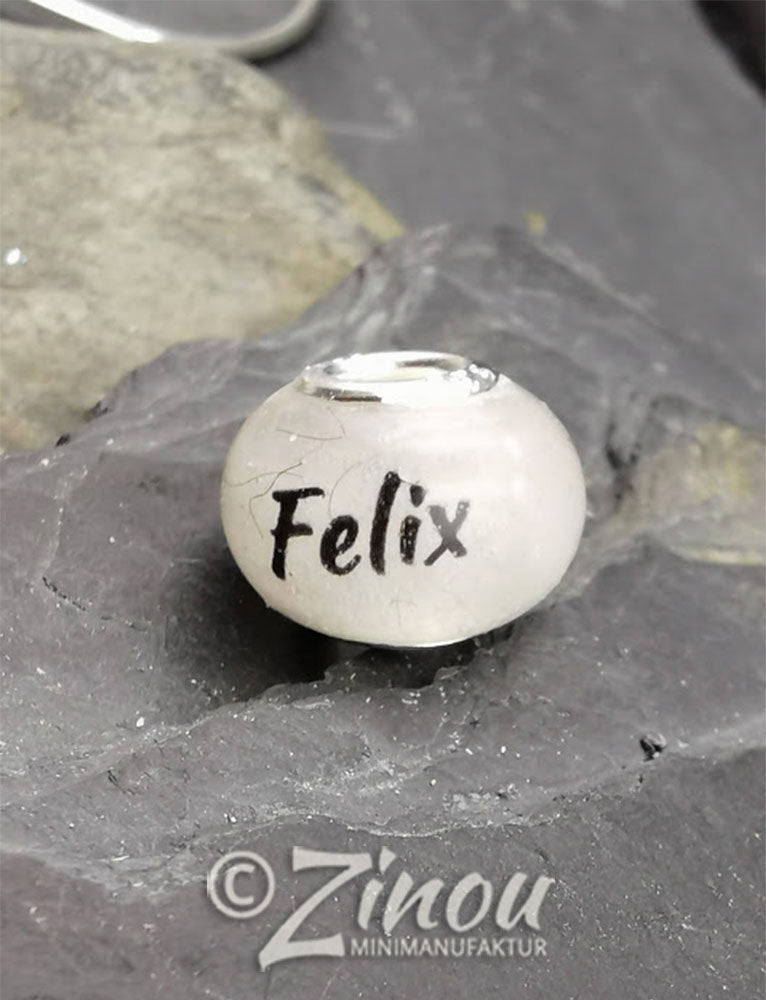 Fellperlen mit Name Felix Tierhaarschmuck Andenken Zinou Minimanufaktur
