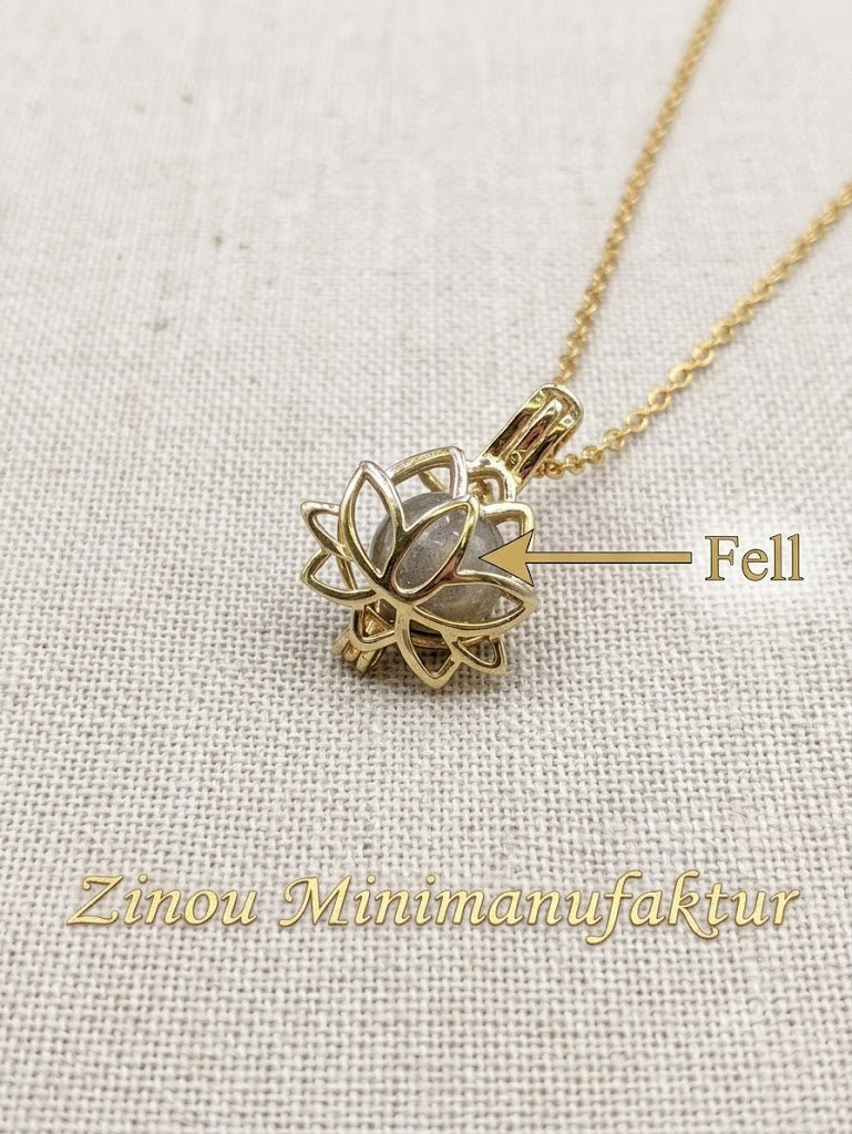 Lotus Anhänger für Asche in Sterling Silber Gold  mit Kette und 8mm Perle gefüllt mit Fell oder Asche