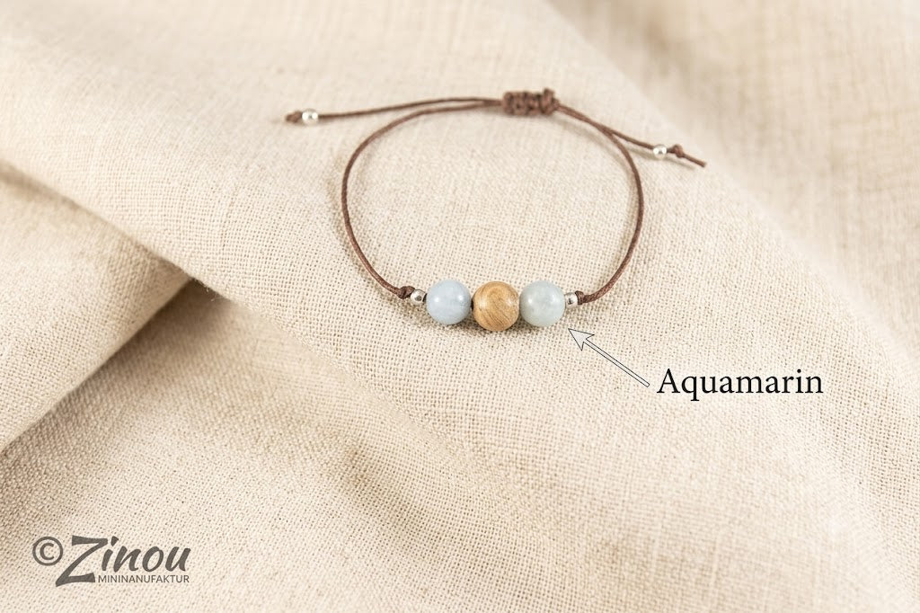Armband Feder mit Halbedelsteinen Aquamarine und Perle gefüllt mit Fell oder Asche
