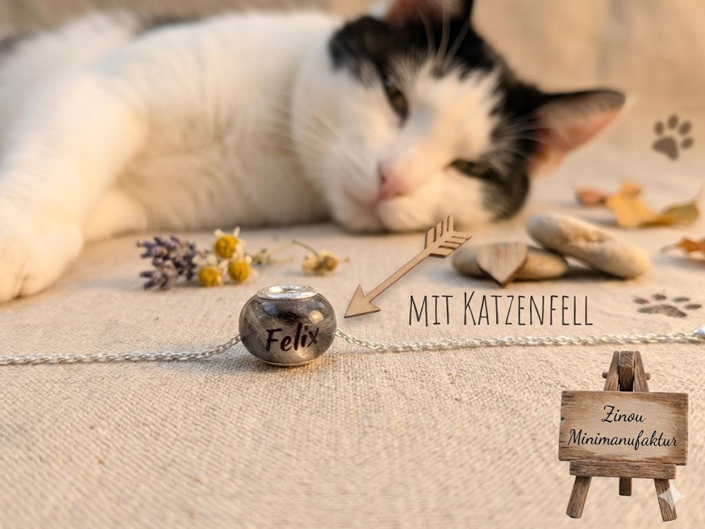 Perle gefüllt mit Katzenfell für dein Pandora Armband