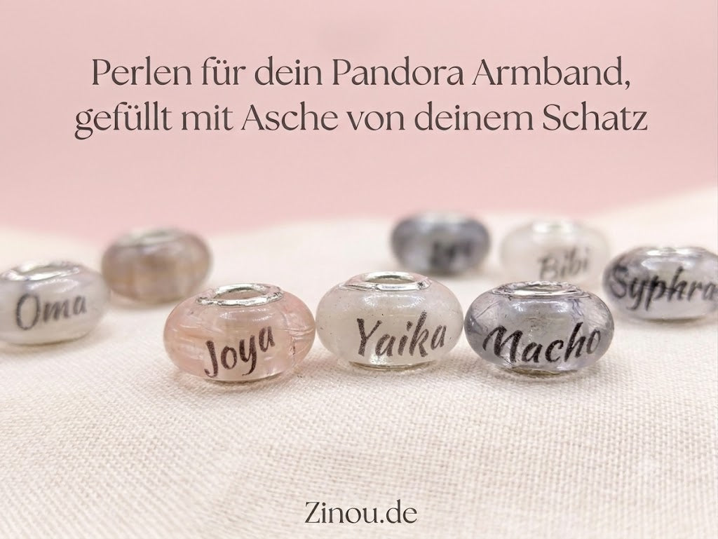 Perlen gefüllt mit Asche und Name für dein Pandora Armband