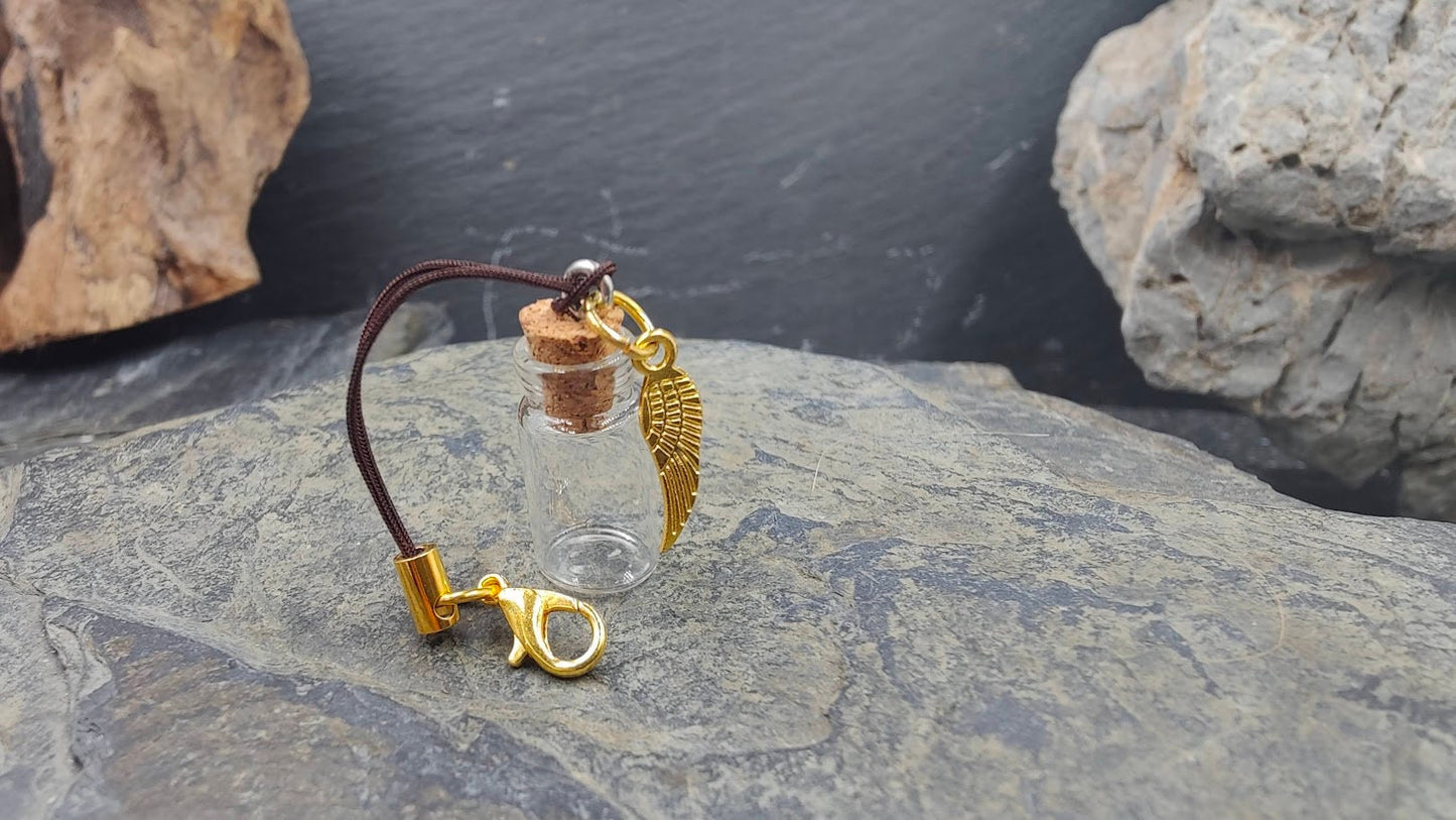 Fiole, bouteille en or avec breloque à remplir soi-même pour fourrure, cendres ou cheveux, sable, boucles, dents, bijoux de mémoire, bijoux commémoratifs,
