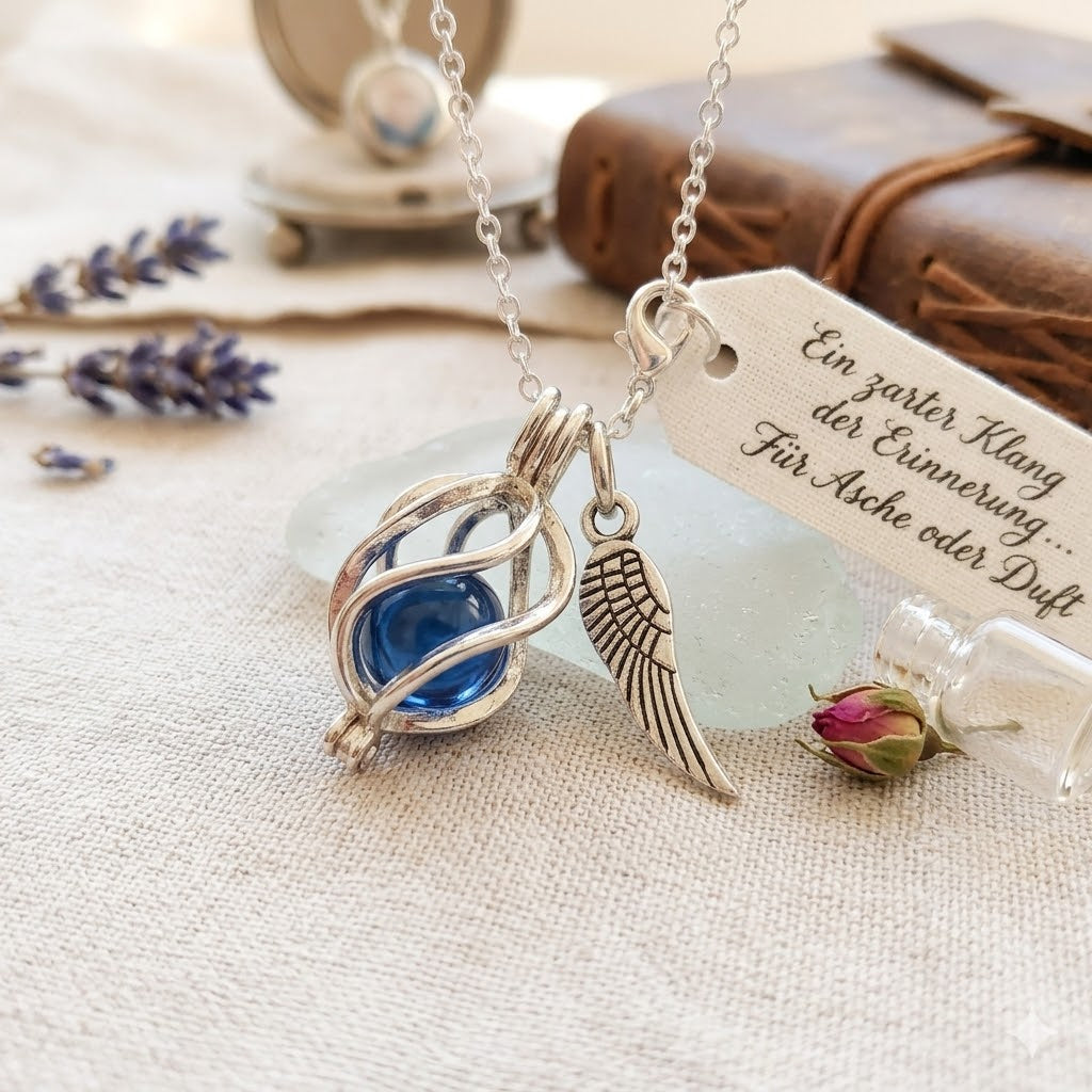 Angel caller sterling silver with glass bead for self-filling, urn jewelry