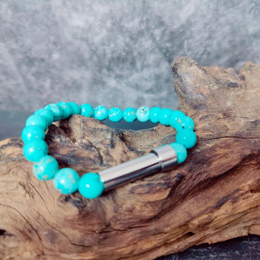 Gedenkschmuck, Armband aus Türkise mit Miniurne zum selber füllen DIY