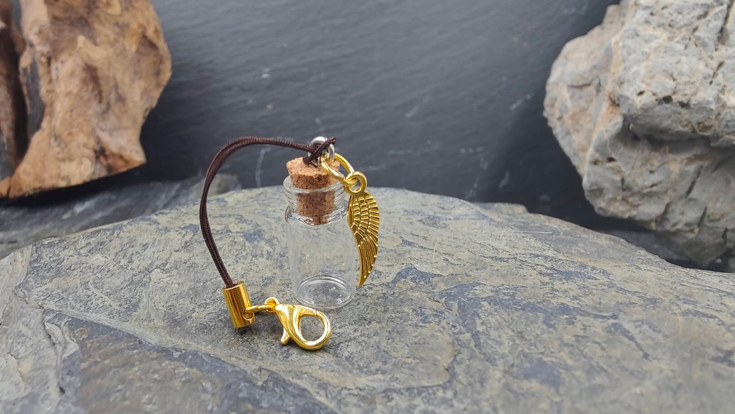 Fiole, bouteille en or avec breloque à remplir soi-même pour fourrure, cendres ou cheveux, sable, boucles, dents, bijoux de mémoire, bijoux commémoratifs,