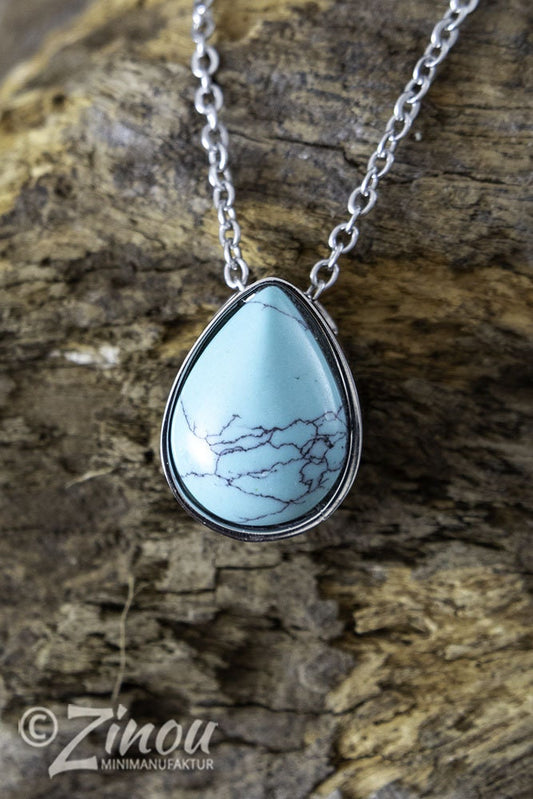 Pendentif urne en argent en forme de larme, pierre semi-précieuse, bijou urne