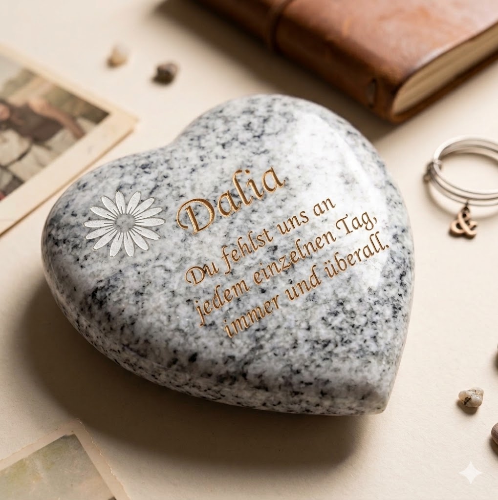 Tiergedenkstein Herz aus Granit/ Wiskont- Weiß- personalisiert | Grabschmuck | Grabstein mit Gravur | Handgefertigt | Erinnerung Tiergrab