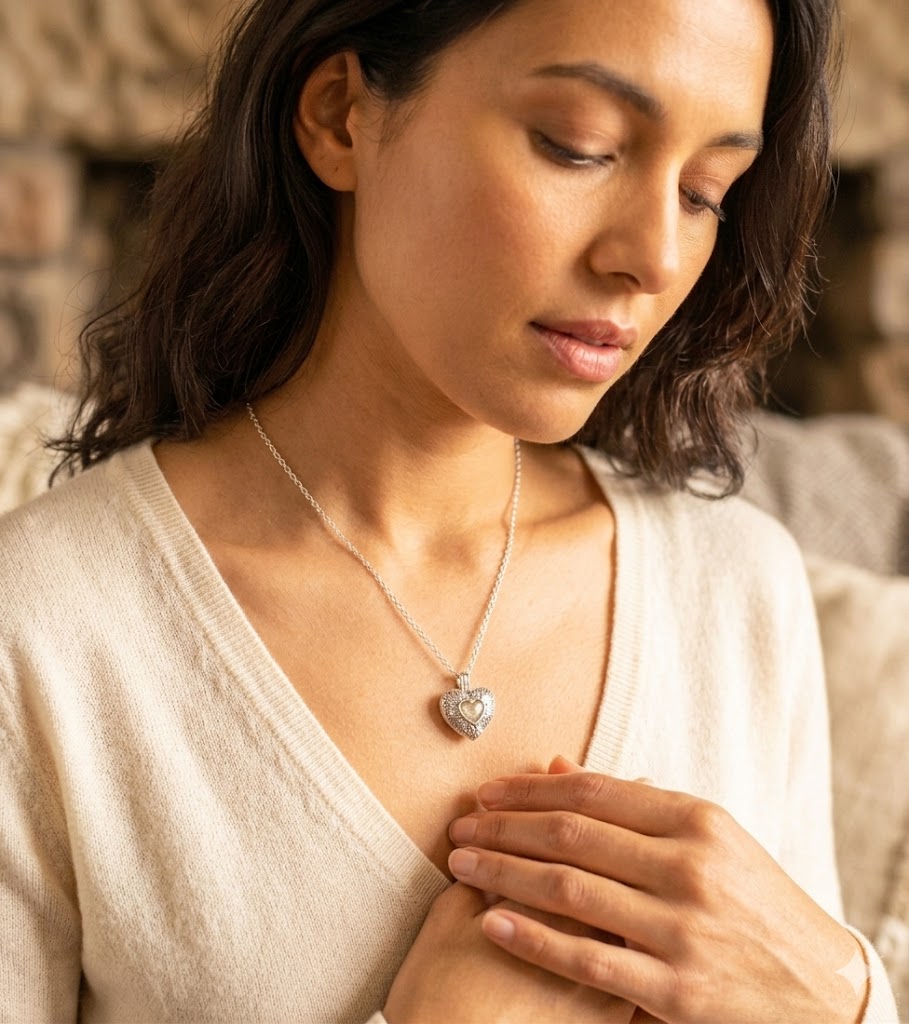 Pendentif en forme de cœur en argent sterling avec perle remplie de fourrure de votre propre animal de compagnie