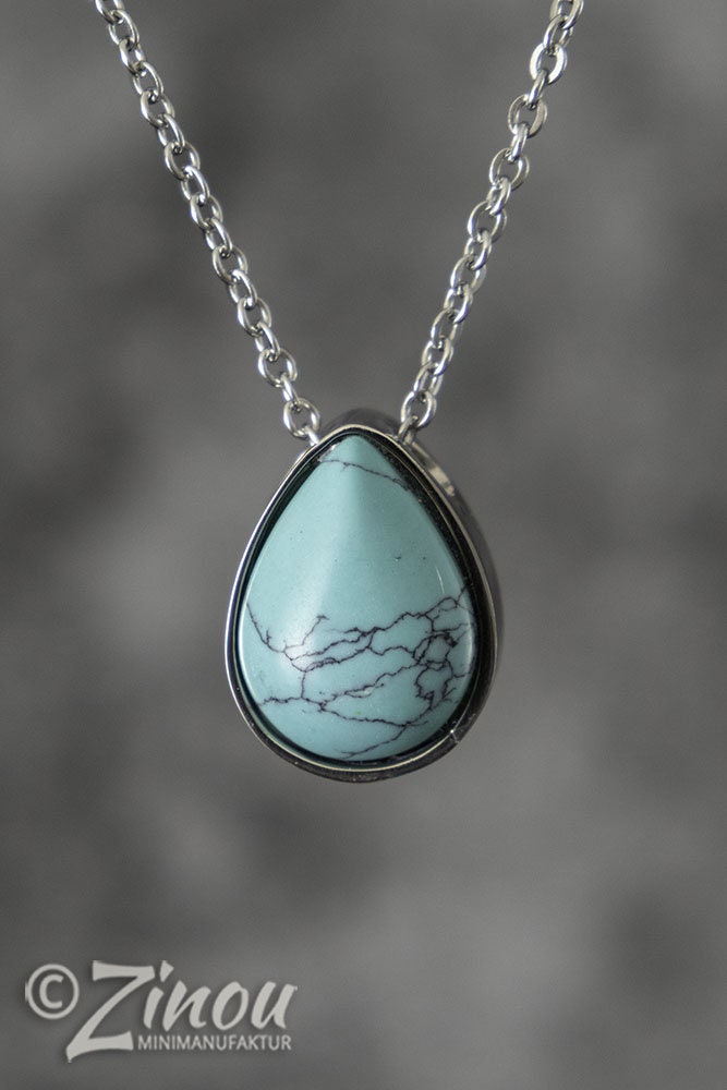 Pendentif urne en argent en forme de larme, pierre semi-précieuse, bijou urne