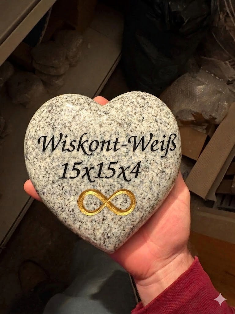 Tiergedenkstein Herz aus Granit/ Wiskont- Weiß- personalisiert | Grabschmuck | Grabstein mit Gravur | Handgefertigt | Erinnerung Tiergrab
