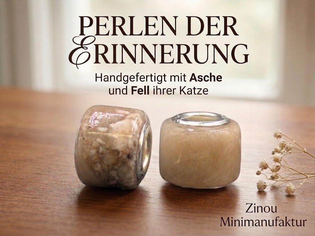 Handgefertigte eckige Perle gefüllt mit Fell und Asche von einer roten Katze passend für ein Pandora Armband. Perlen der Erinnerung