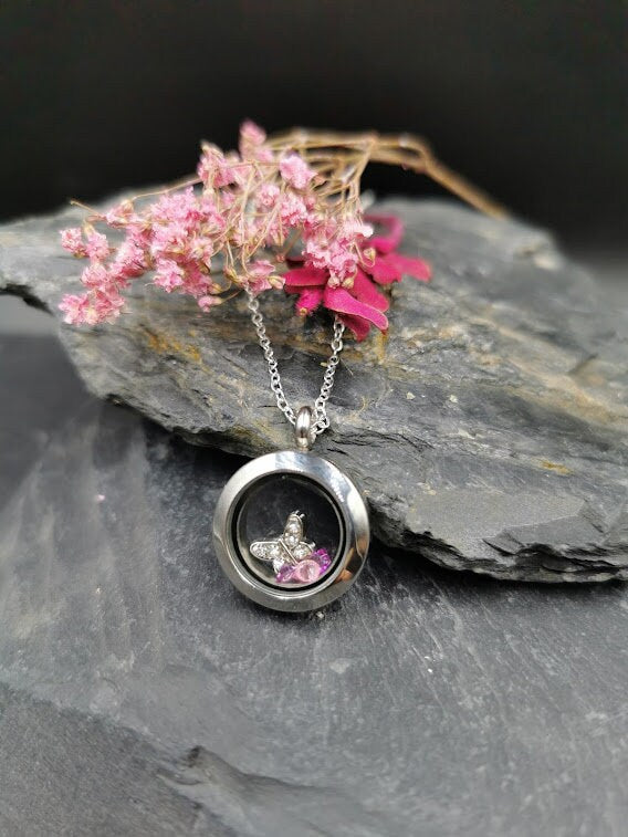 Amulette avec médaillon torsadé, médaillon, cendres, pendentif en verre avec 3 breloques flottantes, bijoux en poils d'animaux, DIY à remplir soi-même